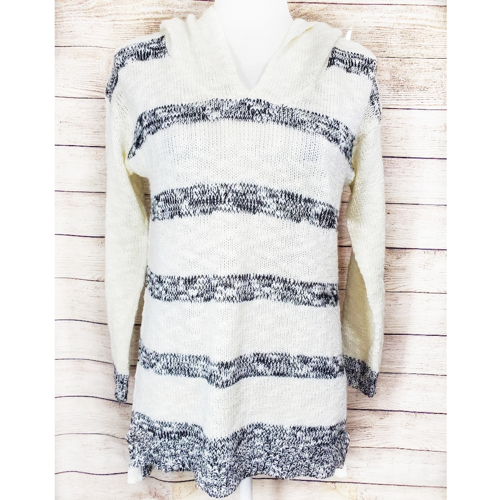 Forever 21 Black & White Striped Hooded Sweater